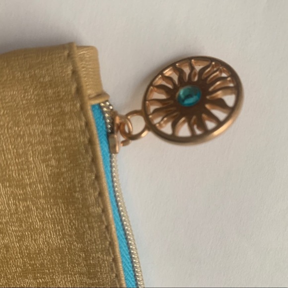 IPSY Cosmetic Makeup Bag OS Women’s Yellow Blue Gold Zipper Charm Stay Golden - Picture 3 of 7